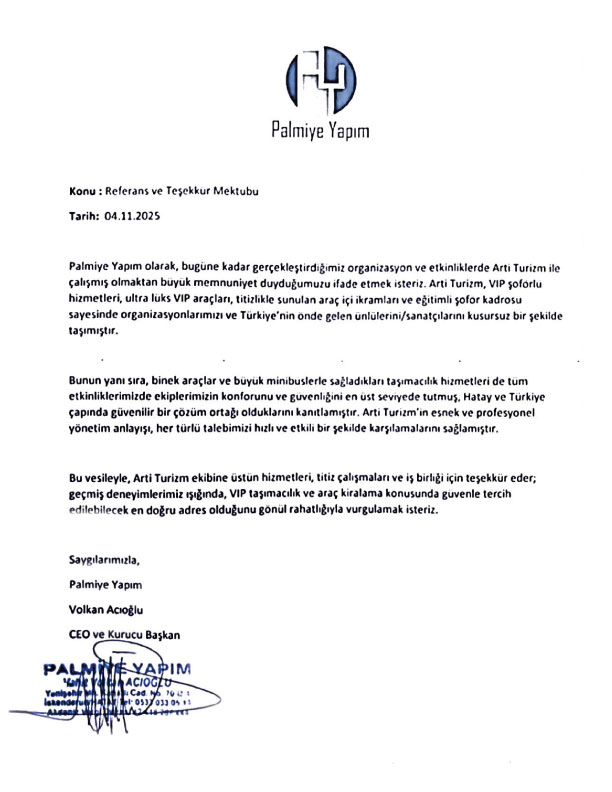 Palmiye Yapım Teşekkür Mektubu